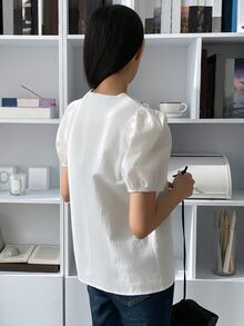 DAZY 泡泡袖圓領襯衫 - 白色 - 查看 2