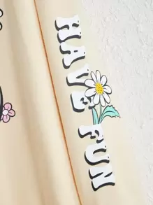 SHEIN 少女字母蝴蝶印花卫衣 - 杏色 - 查看 4