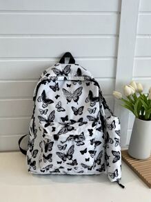 Butterfly Graphic Pocket Front Backpack With Small Pouch