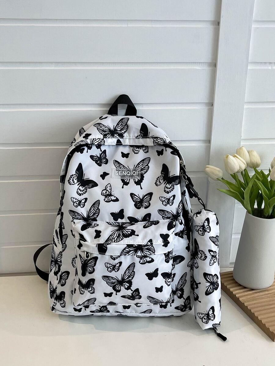 Butterfly Graphic Pocket Front Backpack With Small Pouch