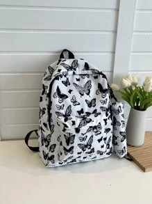 Butterfly Graphic Pocket Front Backpack With Small Pouch