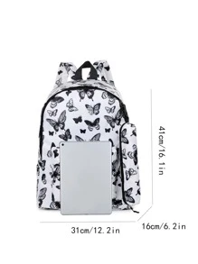 Butterfly Graphic Pocket Front Backpack With Small Pouch