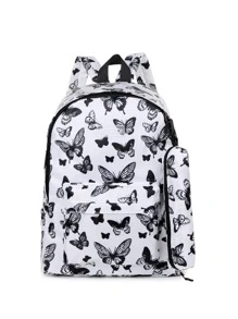 Butterfly Graphic Pocket Front Backpack With Small Pouch
