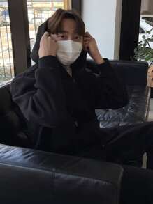 DAZY Men Cotton Drop Shoulder Zip Up Drawstring Hoodie - Black - View 5