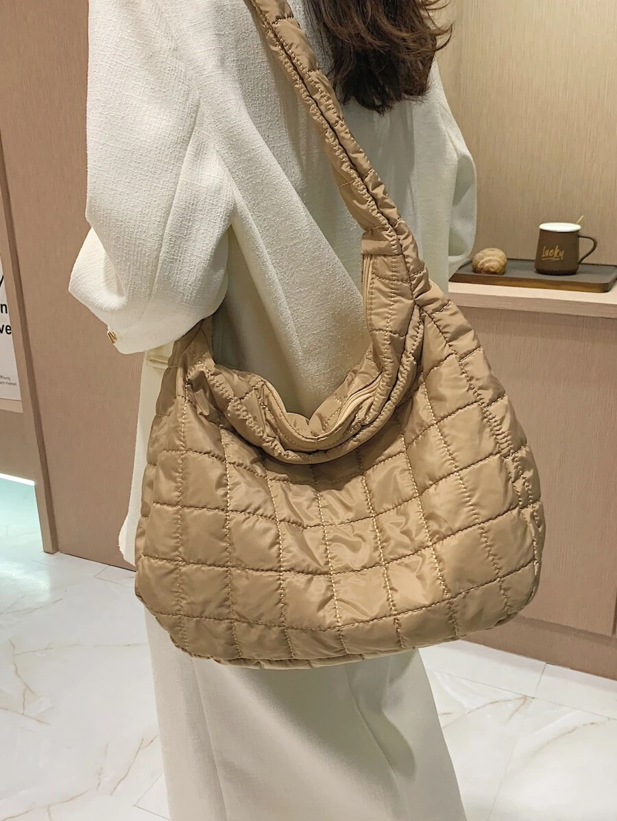 衍縫細節流浪包 - 駝色 - 查看 1