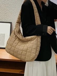 衍縫細節流浪包 - 駝色 - 查看 2