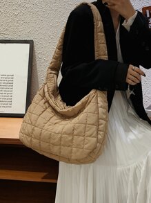 衍縫細節流浪包 - 駝色 - 查看 3