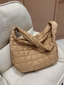 衍縫細節流浪包 - 駝色 - 查看 6