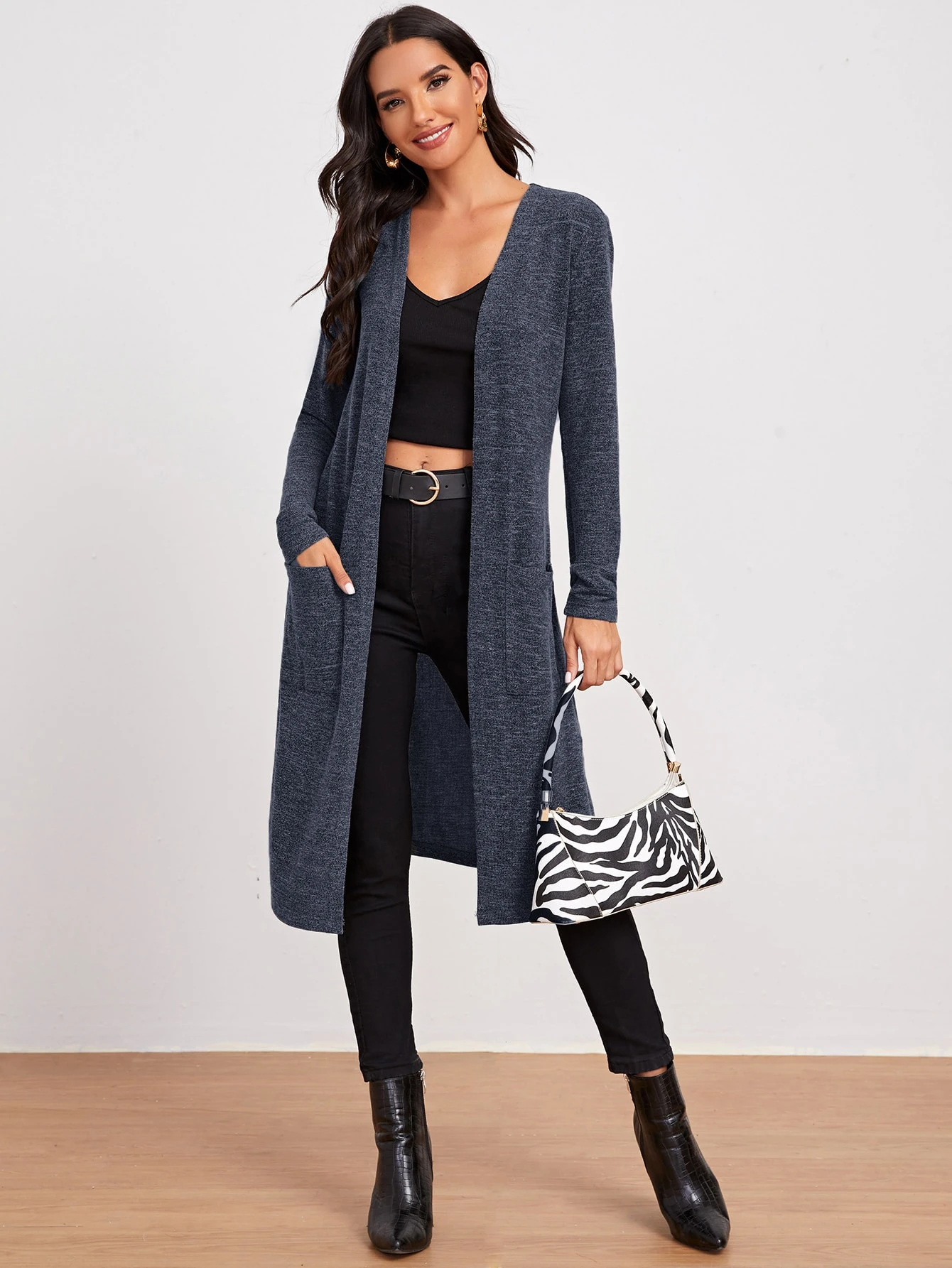 SHEIN LUNE Marled Knit OpenFront Longline Coat SHEIN USA