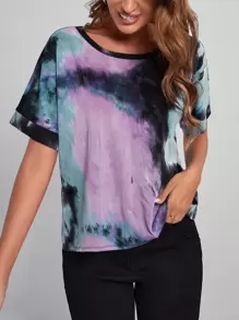SHEIN EZwear Twist Back Tie Dye Tee - Multicolor - View 3