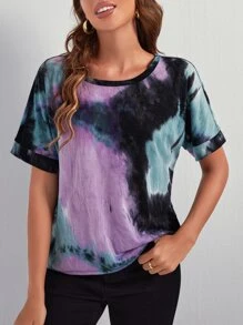 SHEIN EZwear Twist Back Tie Dye Tee - Multicolor - View 4