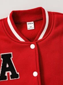 SHEIN Young Boy's Color Block Fleece Button Jacket With Letter Design Chic Outfits For Autumn/Winter - Red - View 3