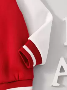 SHEIN Young Boy's Color Block Fleece Button Jacket With Letter Design Chic Outfits For Autumn/Winter - Red - View 4