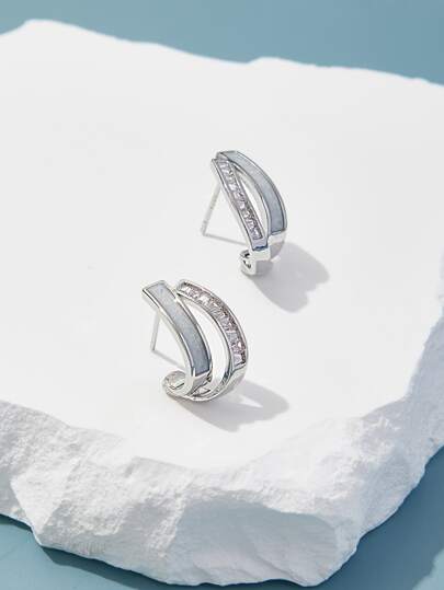 Andkiss Cubic Zirconia Decor Stud Earrings