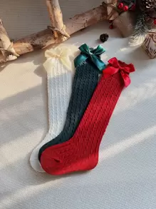 3pairs Girls Bow Decor Over the Calf Socks - Multicolor - View 1