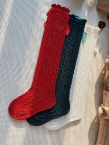 3pairs Girls Bow Decor Over the Calf Socks - Multicolor - View 2