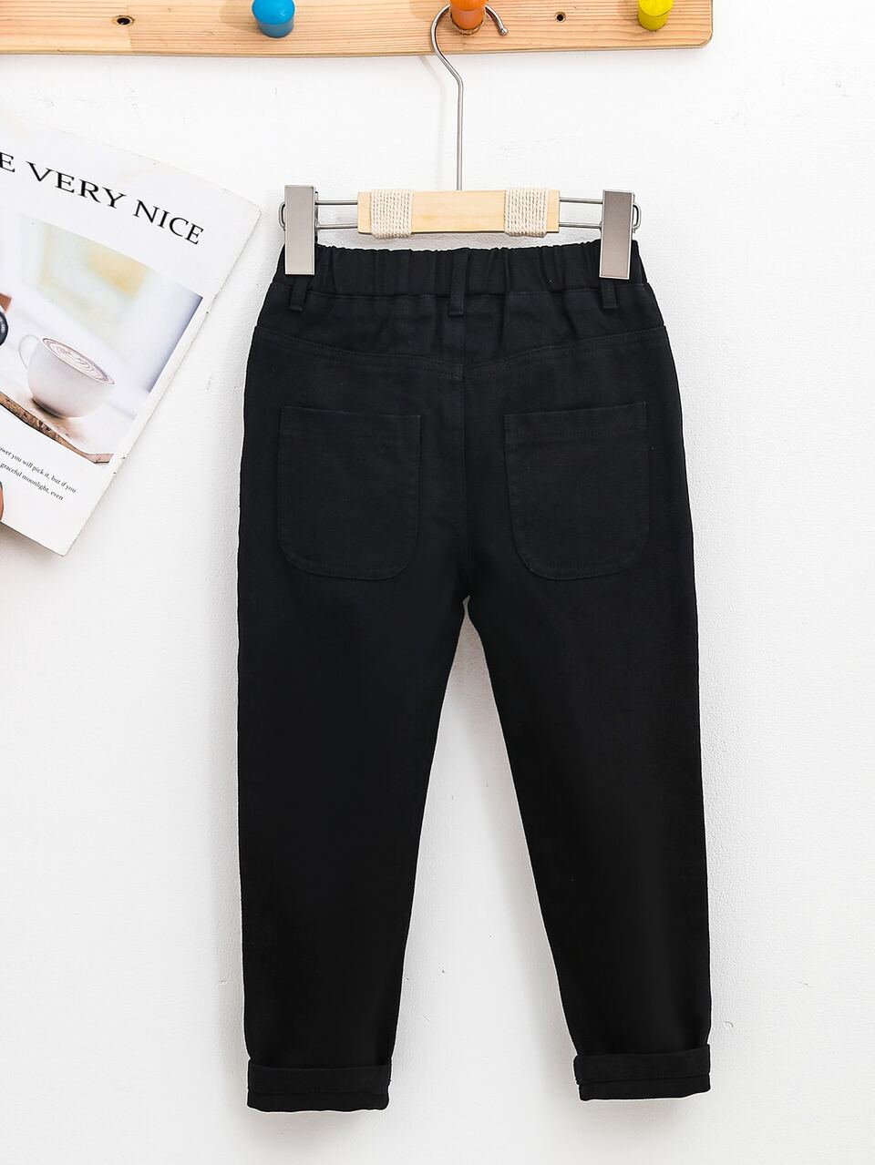 Young Boy Casual Simple Preppy Cat Whisker Elastic Waist Baggy Jeans, School, Campus, College Summer Holiday