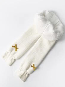 1入組加厚蝴蝶裝飾緊長褲適用於小女童帶白色公主連褲襪,秋天冬天