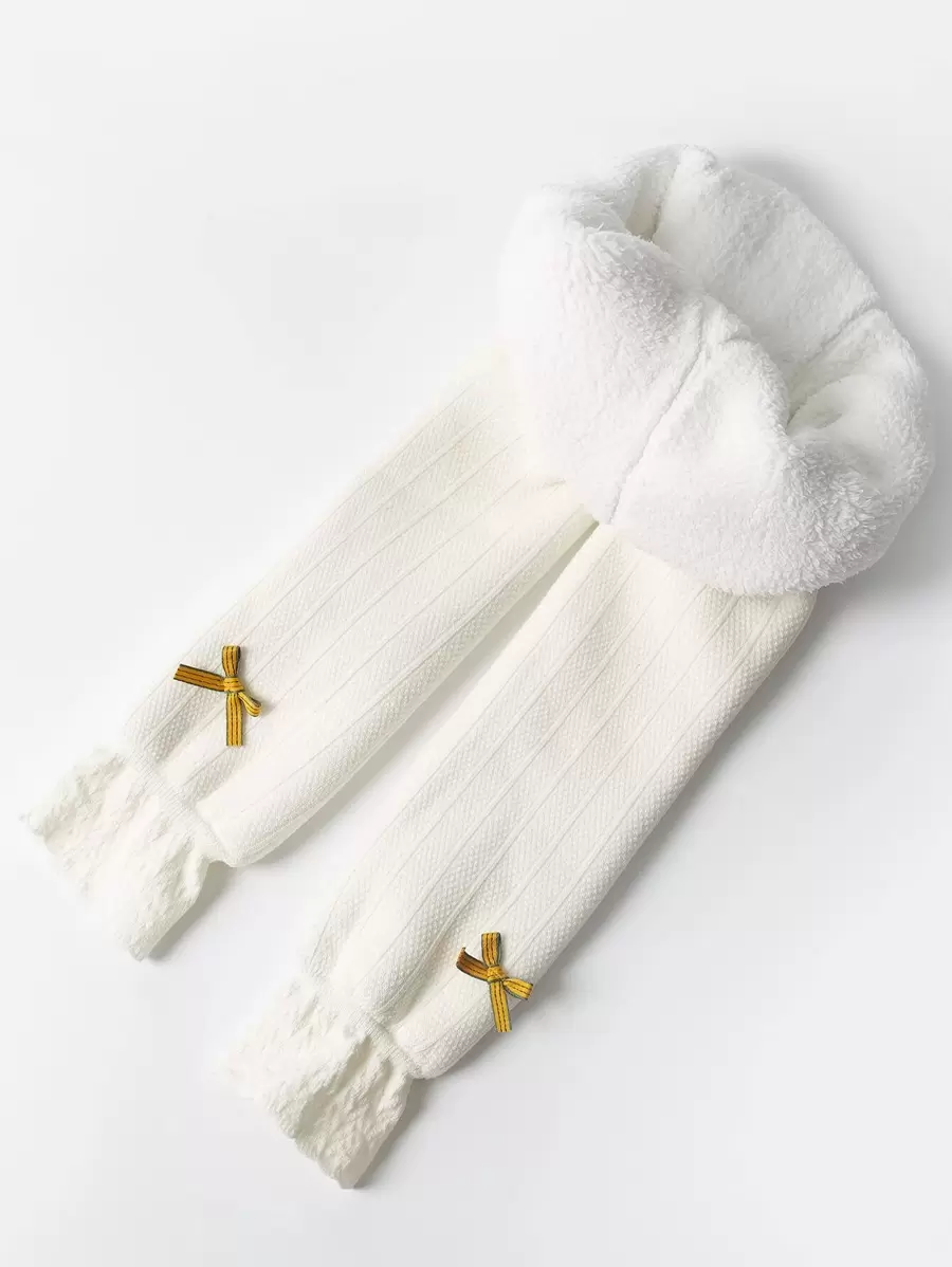 1入組加厚蝴蝶裝飾緊長褲適用於小女童帶白色公主連褲襪,秋天冬天