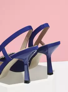 SVRM Fall/Winter 2025 Fashionable Women's Black High Heel Pointed Toe Bowknot Rhinestone Decor Sandals, Elegant, Women Pumps, Elegant, Party Outfits - Royal Blue - View 3