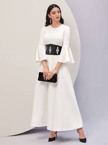 Modelyn Flounce Sleeve Dress With Corset - White - View 2