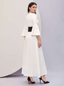 Modelyn Flounce Sleeve Dress With Corset - White - View 3