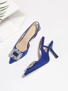SVRM Fall/Winter 2025 Fashionable Women's Black High Heel Pointed Toe Bowknot Rhinestone Decor Sandals, Elegant, Women Pumps, Elegant, Party Outfits - Royal Blue - View 5