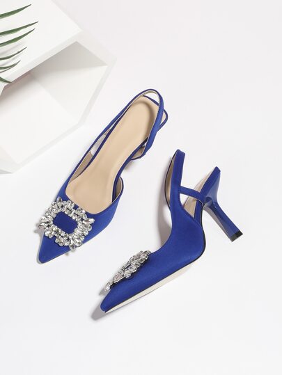 SVRM Sandalias elegantes de tacón alto y puntera puntiaguda con decoración de lazo y strass para mujer, elegantes, zapatos de tacón para mujer, elegantes, atuendos de fiesta