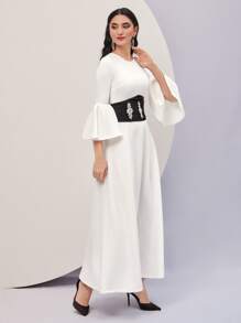 Modelyn Flounce Sleeve Dress With Corset - White - View 1