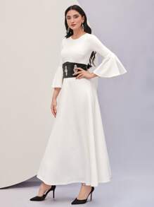 Modelyn Flounce Sleeve Dress With Corset - White - View 4