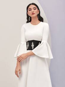 Modelyn Flounce Sleeve Dress With Corset - White - View 5