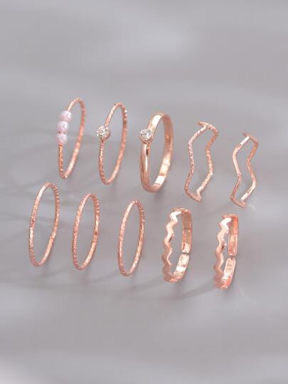 10pcs Rhinestone & Faux Pearl Decor Ring