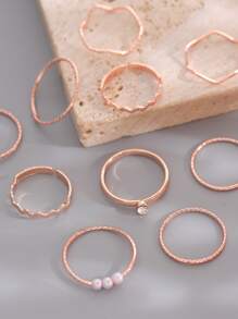 10 cái Đồ trang trí Rhinestone & Faux Pearl  Nhẫn - Hoa hồng vàng - Xem 3