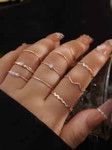 10 cái Đồ trang trí Rhinestone & Faux Pearl  Nhẫn - Hoa hồng vàng - Xem 4