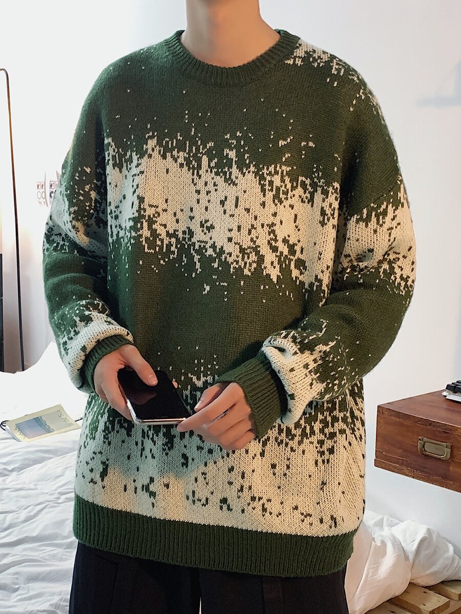 Suéter de hombros caídos de dos tonos para hombre, abrigador - Multicolor - Ver 1