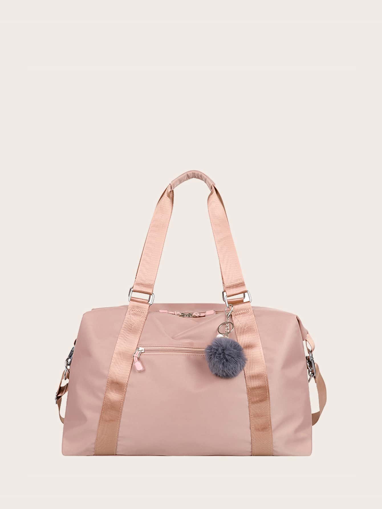 Pom Pom Decor Large Capacity Duffel Bag - Pink - View 1