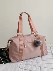 Pom Pom Decor Large Capacity Duffel Bag - Pink - View 2