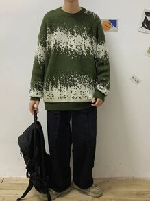 Suéter de hombros caídos de dos tonos para hombre, abrigador - Multicolor - Ver 5