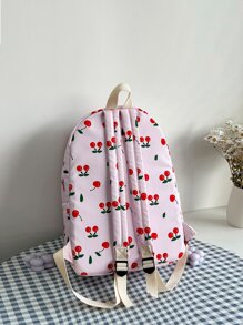 防水、輕便、便攜式櫻桃印花功能背包，帶袋飾書包適合畢業生、青少年女孩、新生、大二、初中和高中學生、大學和高中，非常適合戶外、旅行和返校 - 粉色 - 查看 6