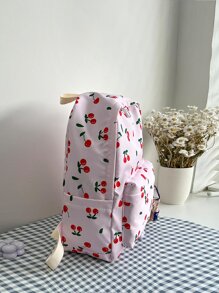 防水、輕便、便攜式櫻桃印花功能背包，帶袋飾書包適合畢業生、青少年女孩、新生、大二、初中和高中學生、大學和高中，非常適合戶外、旅行和返校 - 粉色 - 查看 8