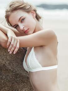 Contrast Lace Wireless Bralet - White - View 7