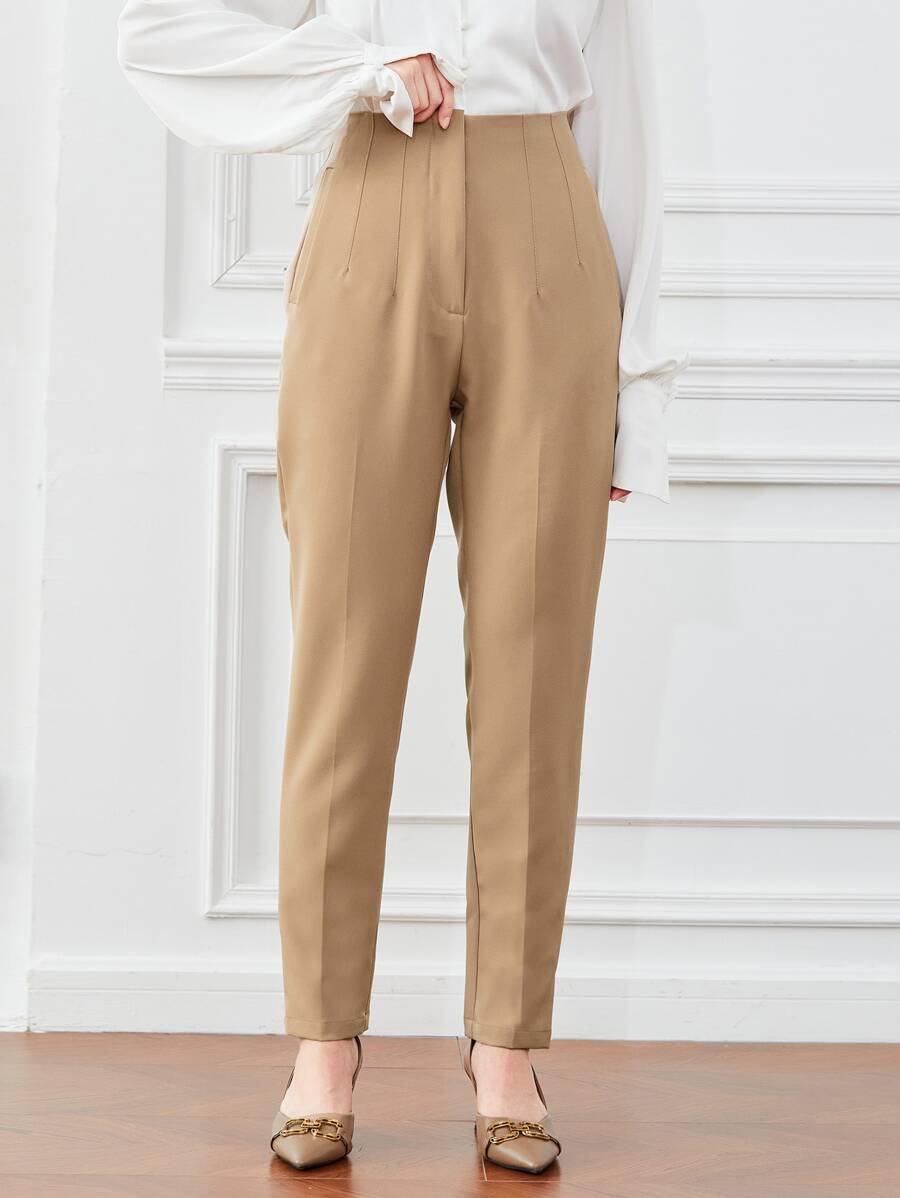 GENKIRA Slant Pockets Zipper Fly Carrot Pants Fall Cloth For Women - Khaki - View 1