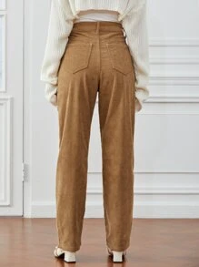 SHEIN LUNE High Waist Corduroy Straight Leg Pants Fall Cloth For Women - Camel - View 2