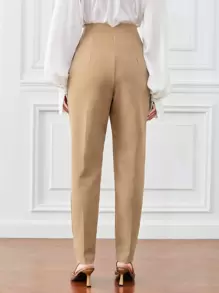 GENKIRA Slant Pockets Zipper Fly Carrot Pants Fall Cloth For Women - Khaki - View 2