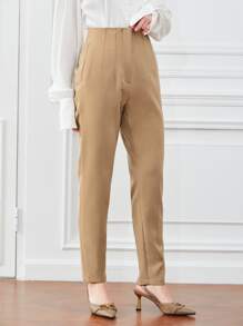 GENKIRA Slant Pockets Zipper Fly Carrot Pants Fall Cloth For Women - Khaki - View 3