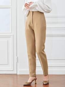 GENKIRA Slant Pockets Zipper Fly Carrot Pants Fall Cloth For Women - Khaki - View 4