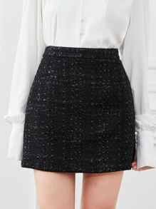 SHEIN BAE 素色高腰粗花呢半身裙