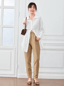 GENKIRA Slant Pockets Zipper Fly Carrot Pants Fall Cloth For Women - Khaki - View 5