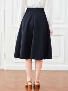SHEIN Clasi 素色單排釦喇叭半身裙 - 藏蓝色 - 查看 2