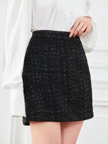 SHEIN BAE 素色高腰粗花呢半身裙